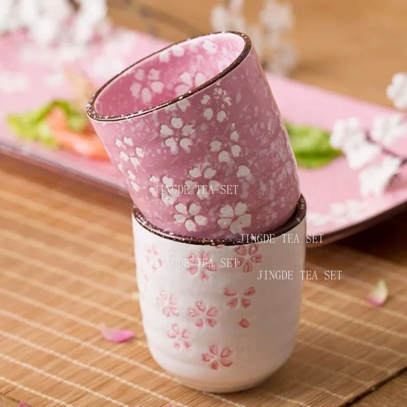 1pc 100ml Japanese Sakura Ceramic Tea Cup with Slanted Rim Floral Pattern Vintage Style Mug for Tea Ceremony and Gift