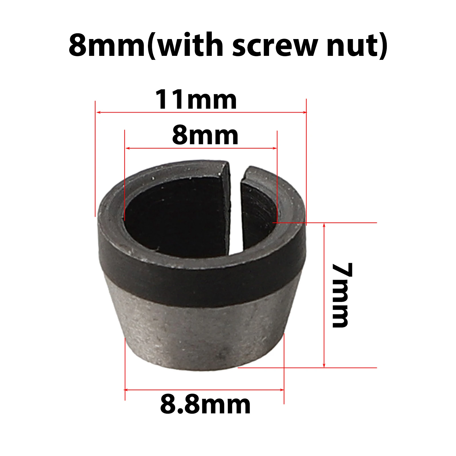 13mm×12mm×8mm/0.51in×0.47in×0.31in Collet Chuck Adapter With Nut Carbon Steel For 6mm/6.35mm Chuck For 8mm Chuck New Use New
