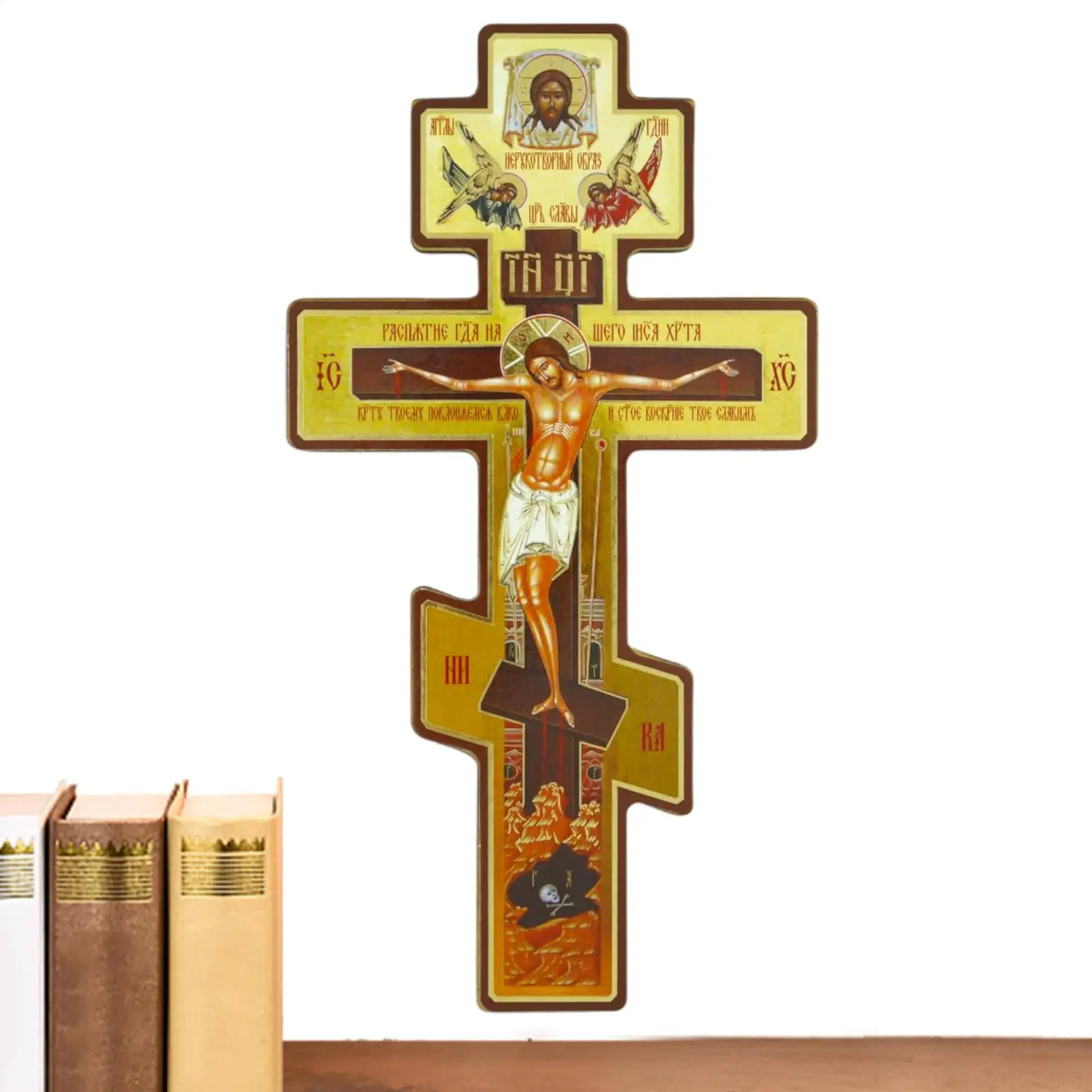 Wall Crucifix Ornament Double-Sided Wooden Byzantine Crucifix Jesus Christian Church Praying Decoration Religious Wall Hangings
