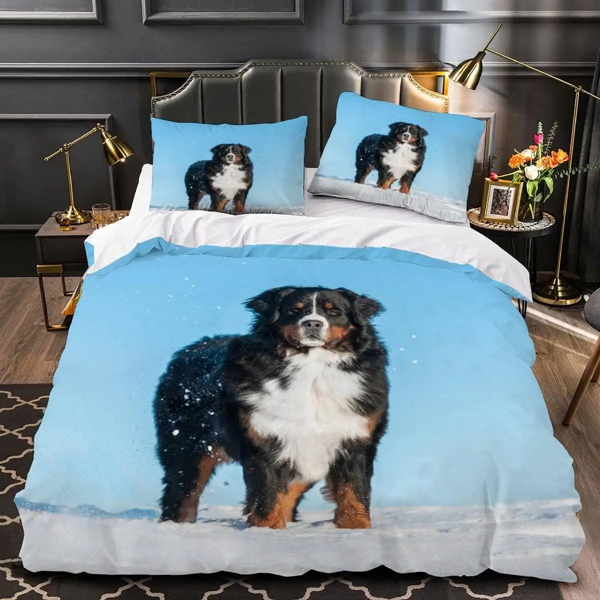 Bernese Mountain Dog Duvet Cover Twin Cute Pet Dog Bedding Set For Boys Girls Microfiber Lovely Animal Comforter Cover 2/3 Piece