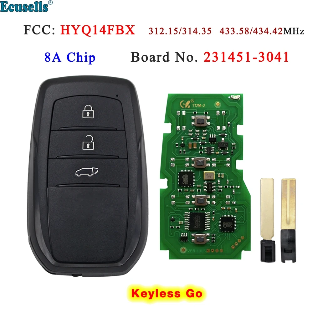 Ecusells 3B Smart Keyless Go Remote Key 312.09/314.35MHz 433.58/434.42MHz 8A Chip for Toyota Harrier FCC HYQ14FBX 3041