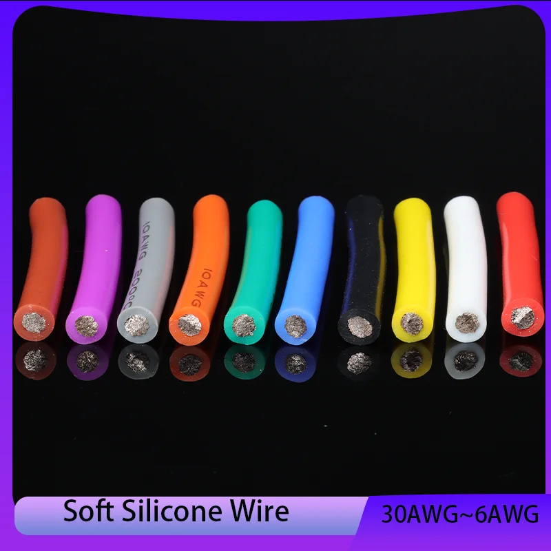 

Heat-resistant cable Ultra Soft Silicone Wire Flexible Copper 30 28 26 24 22 20 18 16 15 14 13 12 10 8 6 AWG 1/10M