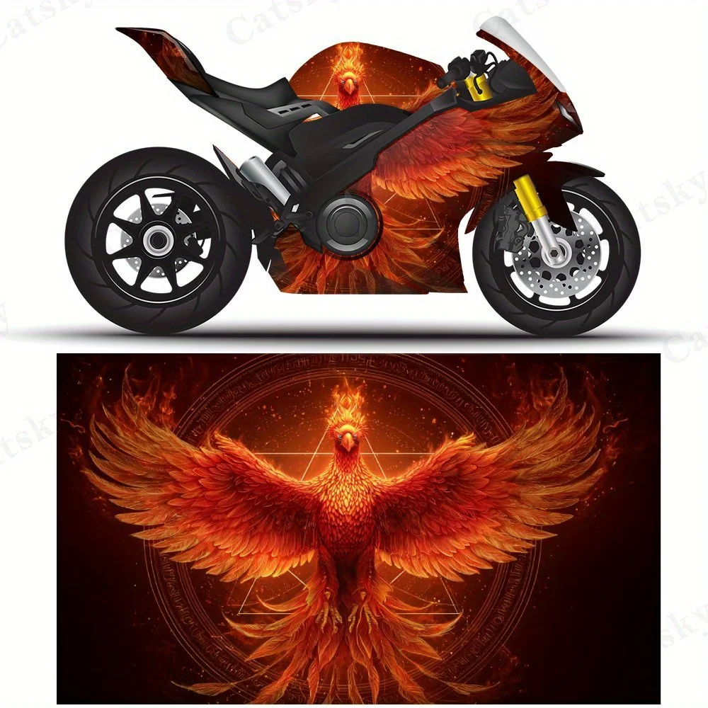 

Flaming Phoenix Rebirth Motorcycle Film Stickers, Durable PVC Adhesive Decals for Motorcycle Customization, Weather-Resistant Pr