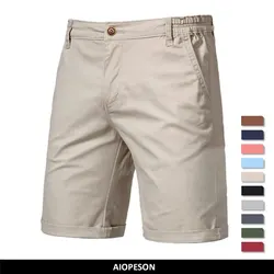 AIOPESON Summer 100% Cotton Solid Shorts Men High Quality Casual Business Social Elastic Waist Men Shorts 10 Colors Beach Shorts