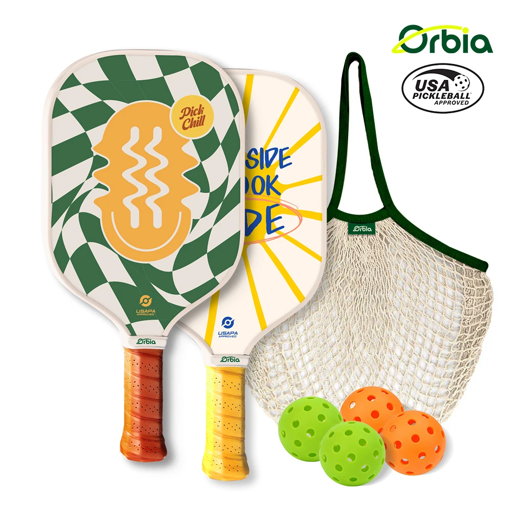 Orbia Sports Pickleball Paddle Sets 2 Carbon Fiber Paddles 4 Pickle Balls PP Honeycomb Core Racket Gift Kits For Beginner