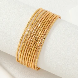 10 Middle Eastern Copper 24K Gold Plated Carved Random Pattern Stacked Elegant Women's Cuff Decorative Bracelets
