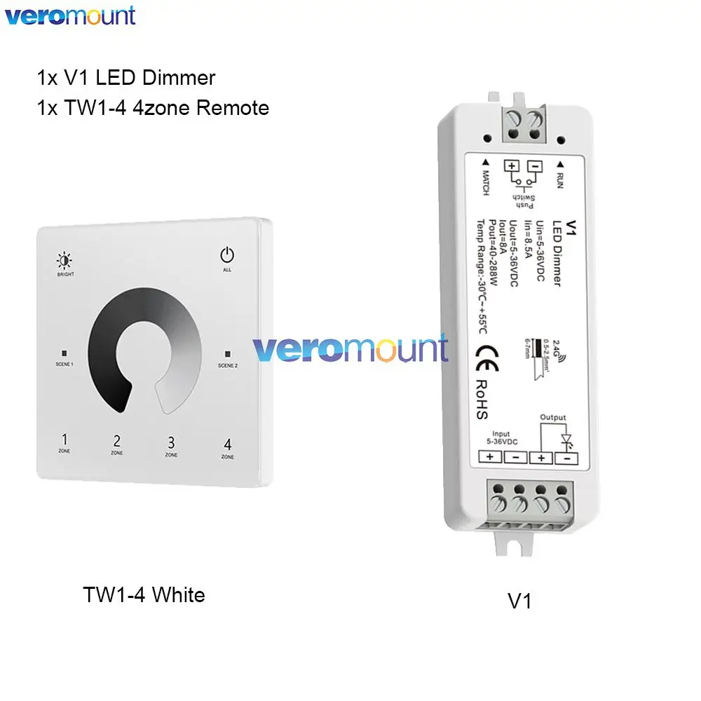 Skydance V1 LED Dimmer 1CH 5V 12V 24V 36V Enkele Kleur LED Strip Dimmen Kit Draadloze 2.4G RF 4Zone Afstandsbediening Touch Schakelaar