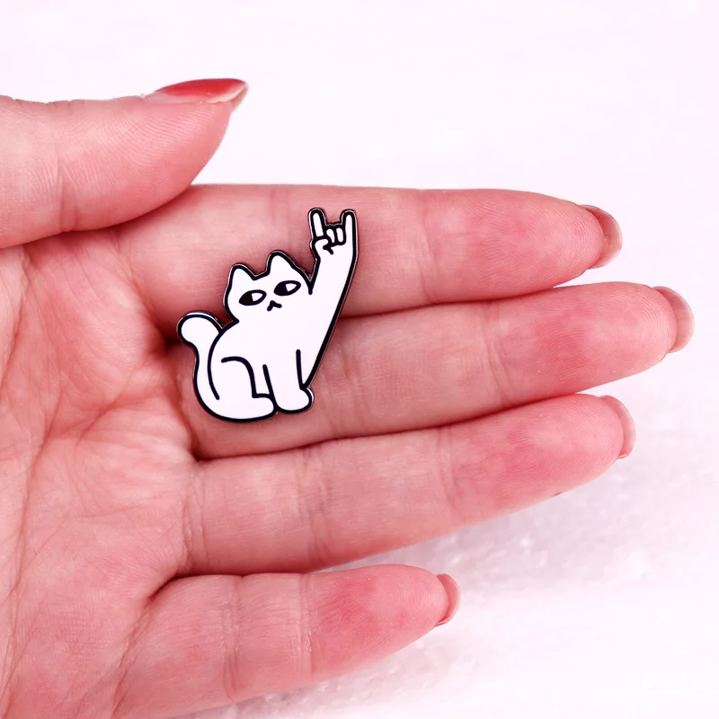 Rock Cat Animal Funny Meme Badge Enamel Pins MEOW Rock N Roll Music Brooches BFF Jewelry