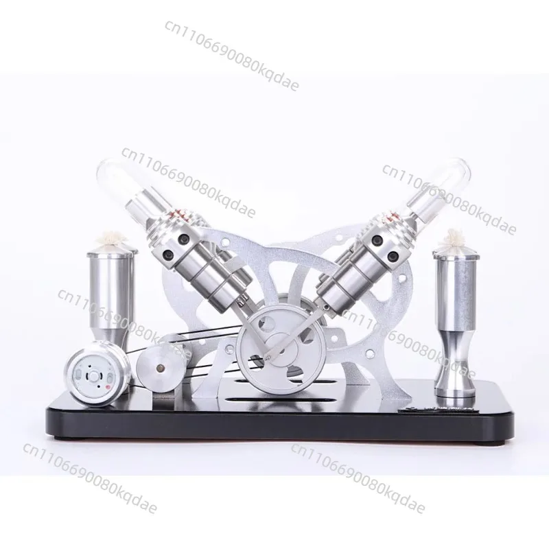 V4 Stirling Steam Engine Model,Creative Physical Experimental Hobby Assembly Hardware Unit for Gift Collection