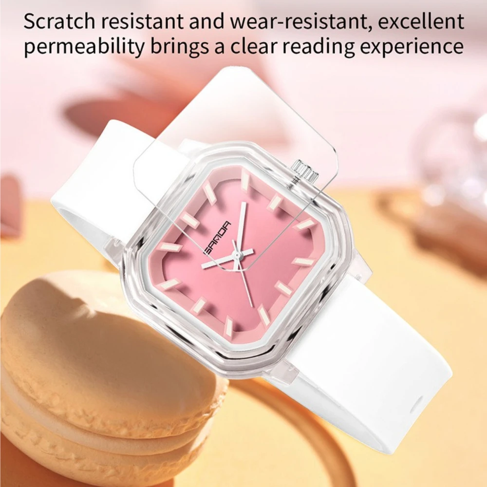 

SANDA 9083 Популярные высококачественные часы серии Jelly для студентов Модные водонепроницаемые квадратные кварцевые бесшумные часы с цветными блоками