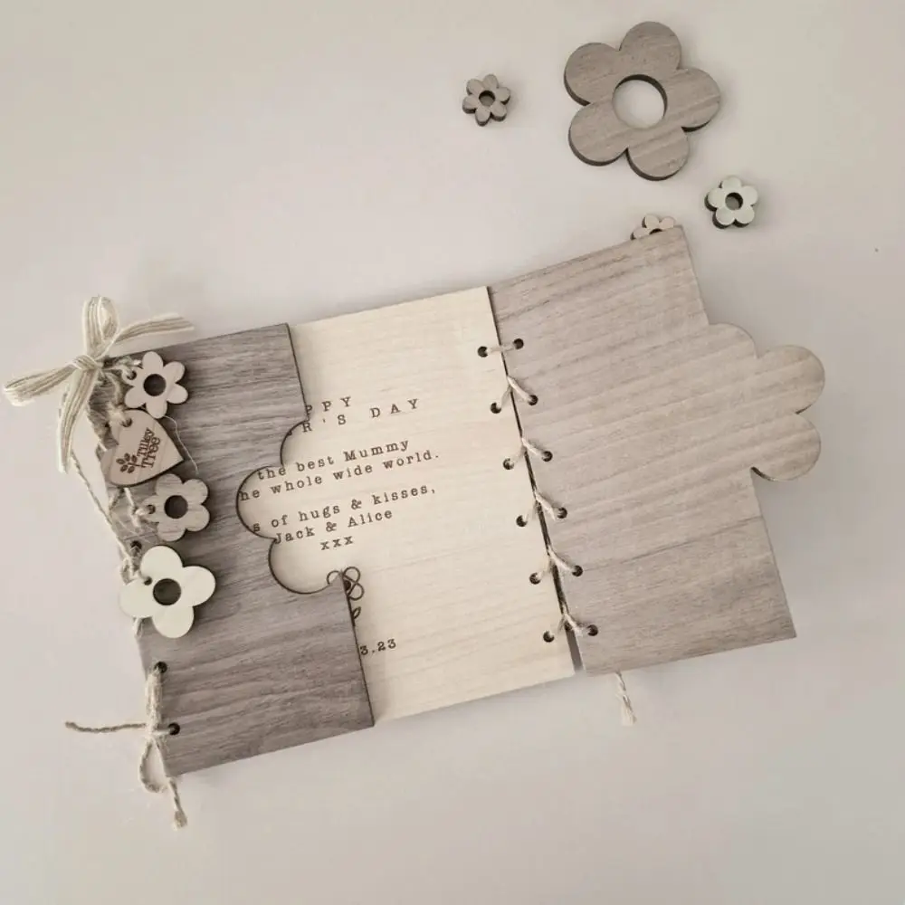 بطاقة تهنئة عيد الأم الرومانسية، بطاقة تهنئة خشبية مضحكة Forget-me-not Flower قابلة للطي، أفضل بطاقة أمي على الإطلاق #3