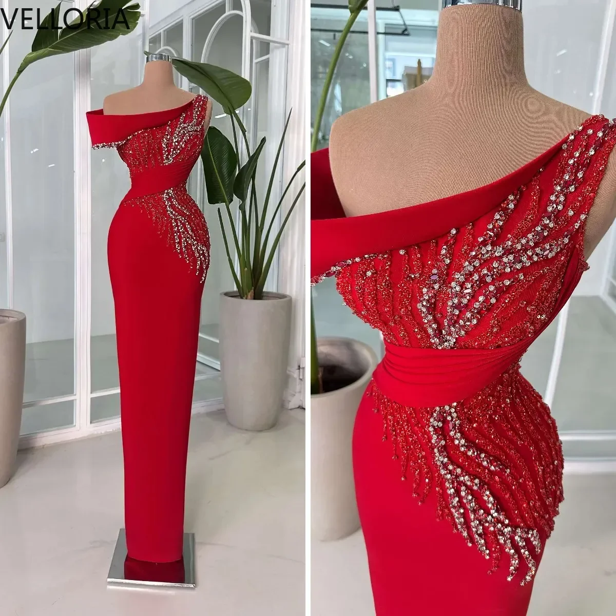 

Элегантное красное платье для матери невесты, длинное платье 2021, расшитое кристаллами и бисером, свадебное платье для гостей, атласное платье с открытыми плечами, торжественное платье по индивидуальному заказу