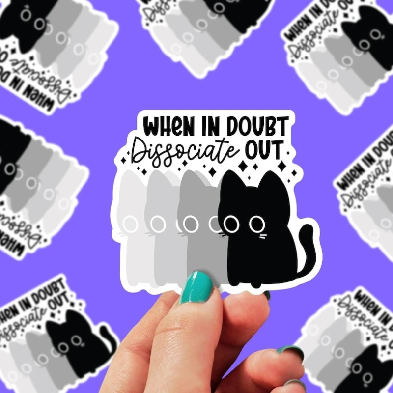 Interesting emotional separation stickers, gradient ghost black cat psychological health humorous stickers, cute cat stickers
