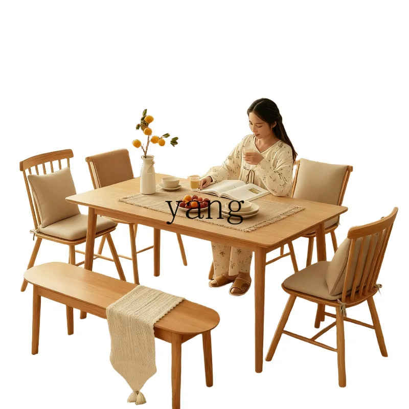 LTT solid wood dining table and chair combination household log color small apartment table commercial rectangular dining table