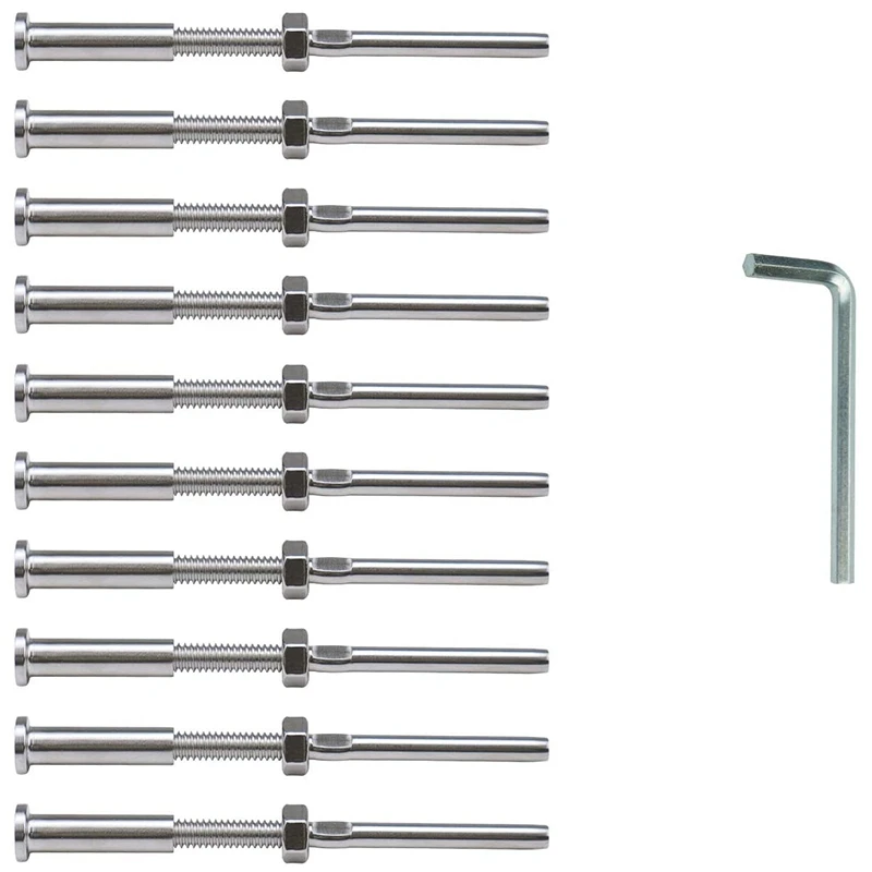 AB13-20Pcs Invisible Turnbuckle Hand Swage Threaded Stud Tension Hex Head End Fitting Receiver Terminal For 1/8 Inch Cable Raili