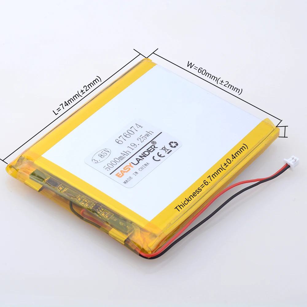 JST1.25 2P 3.85V 5000mAh 676074   Batería recargable de polímero de litio Li 656075