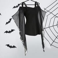 Women Halloween Top Party Costume Dolman Sleeve Lace Top Bat Sleeve Lace Tassel Adjustable Shoulder Strap Gothic Style Top