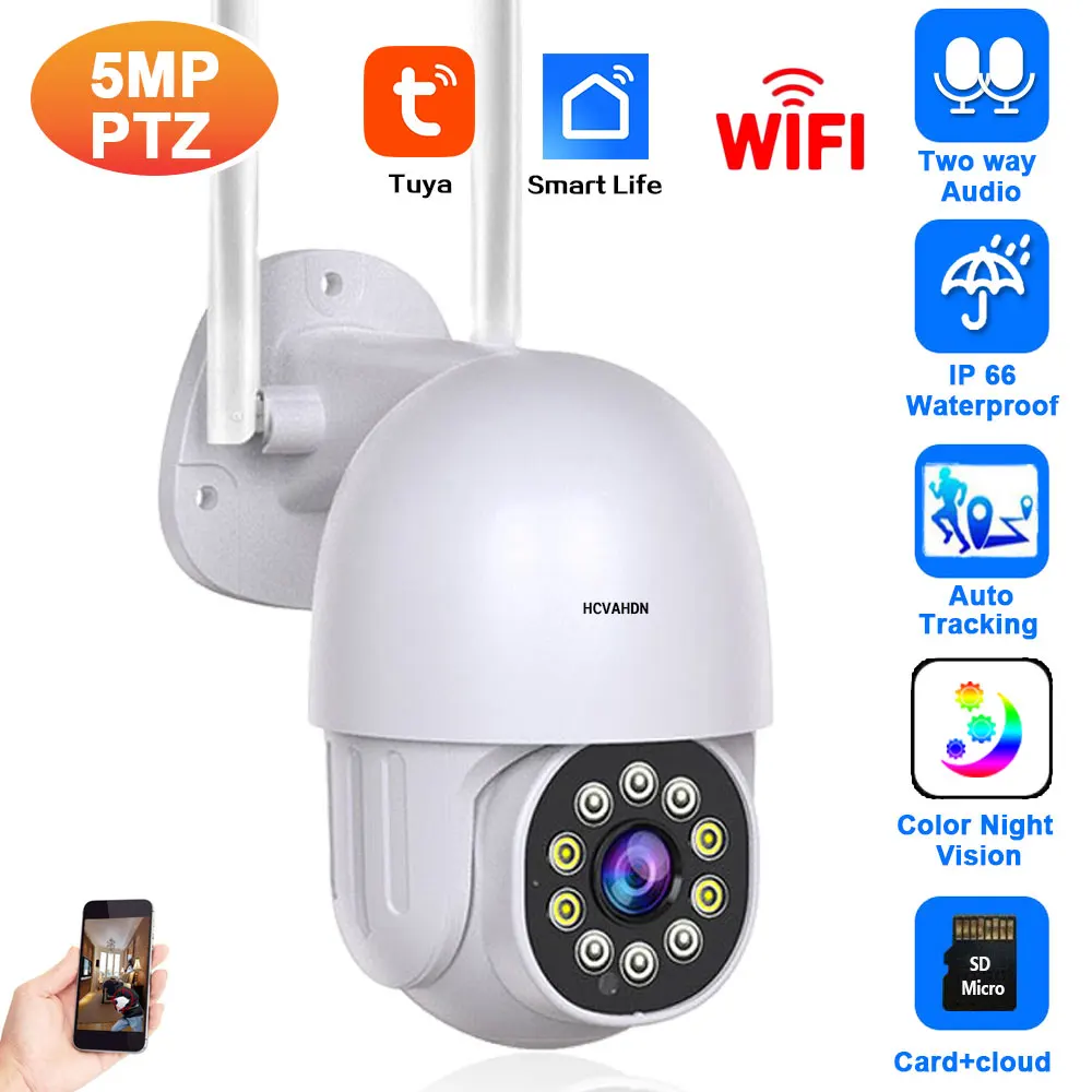 

Tuya Smart 5MP Wifi PTZ Camera Outdoor Color Night Vision Wireless CCTV Security Surveillance Camera Ai Auto Tracking IP Cam P2P