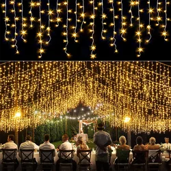 LED Icicle String Lights para o Natal, Fairy Lights, guirlanda, remoto, ao ar livre, ano novo, casamento, rua, feriado, decoração do quarto, 5m