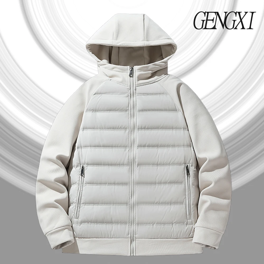 Winter New Arrival Men's 90% White Duck Down Hooded Down Jacket Y2K Fashion Patchwork Design Windproof Warm Sports Jacket