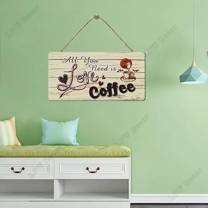 Wooden Hanging Wall Decor All You Need Is Love And Coffee With Hearts For Home Storefront Coffee Shop Gift For Coffee Lover