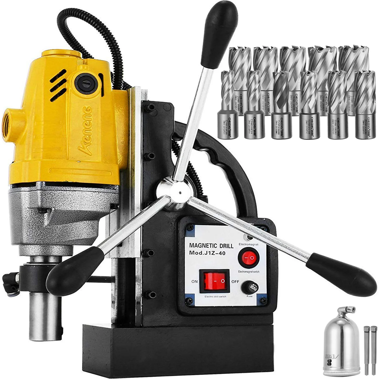 VEVOR 50Hz Electric Magnetic Drill Press Drilling Machine with 11PC HSS Cutter Set Precise Annular Cutter Kit 1100W Magnet Force