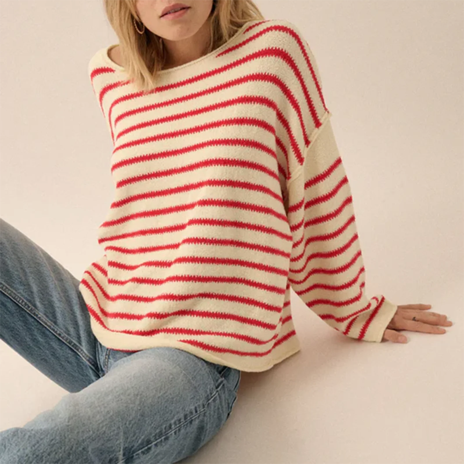 Gaono Casual Women Oversized Striped Sweater Color Block Knit Long Sleeve Sweatshirt Loose Pullover Y2K Preppy Jumper