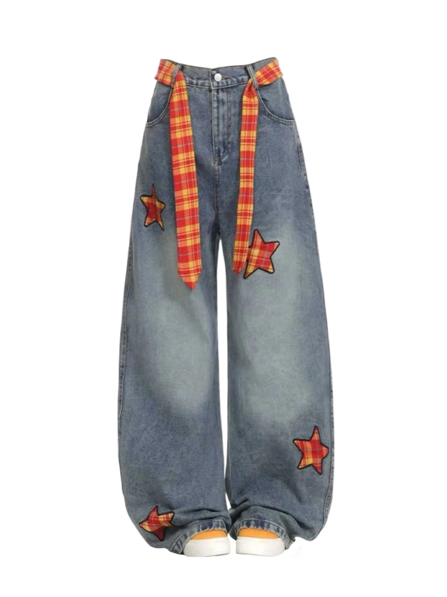 

Women Blue Y2k Baggy Star Embroidery Jeans Japanese 2000s Style Jean Pants Vintage Harajuku Oversize Denim Trousers Autumn 2025