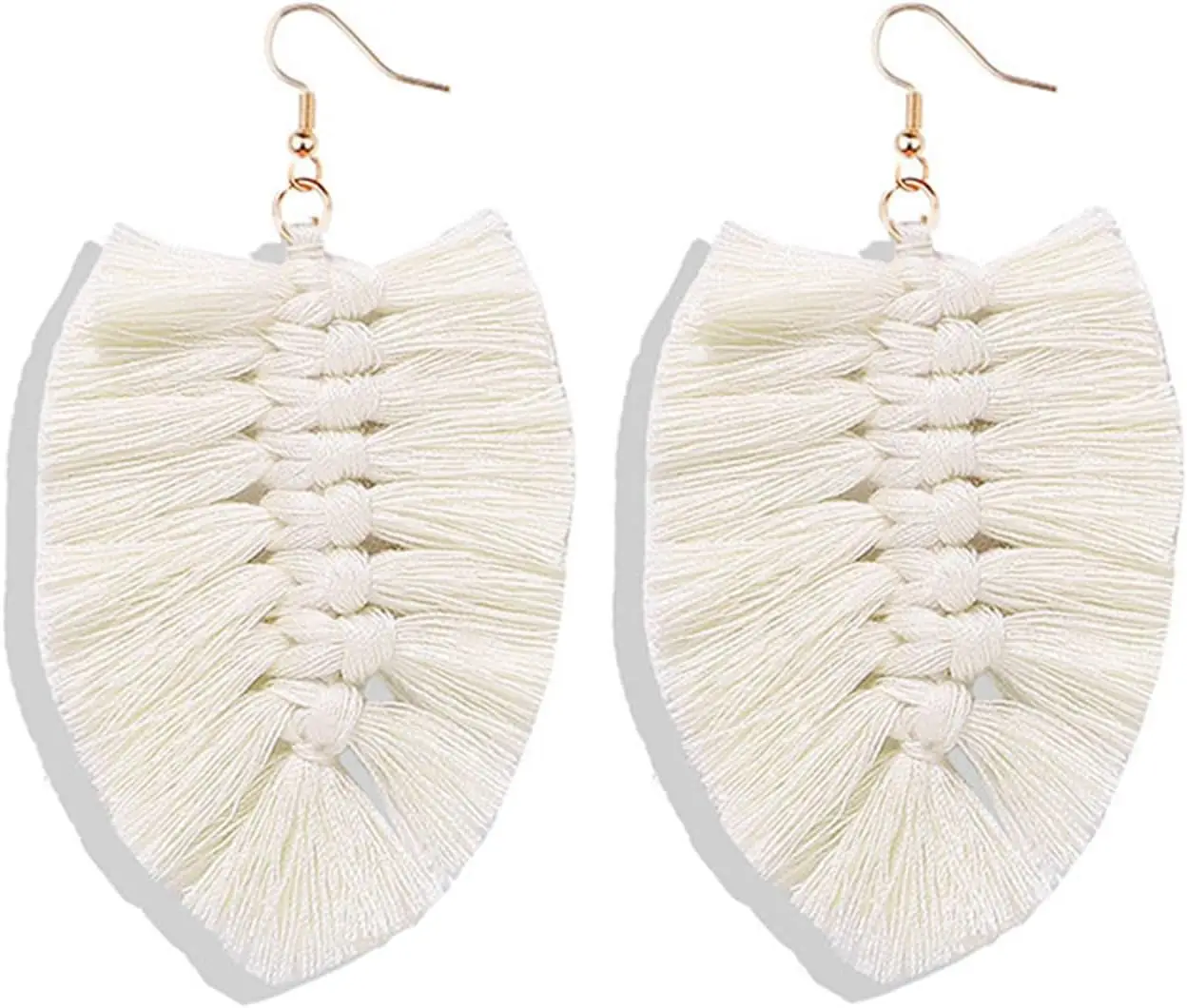 coadipress Bohemian Handmade Woven Leaves Tassel Earrings Boho Statement Ethnic Tassel Pendant Earrings Colorful Rainbow Tassel Earrings for Women Vintage Jewelry