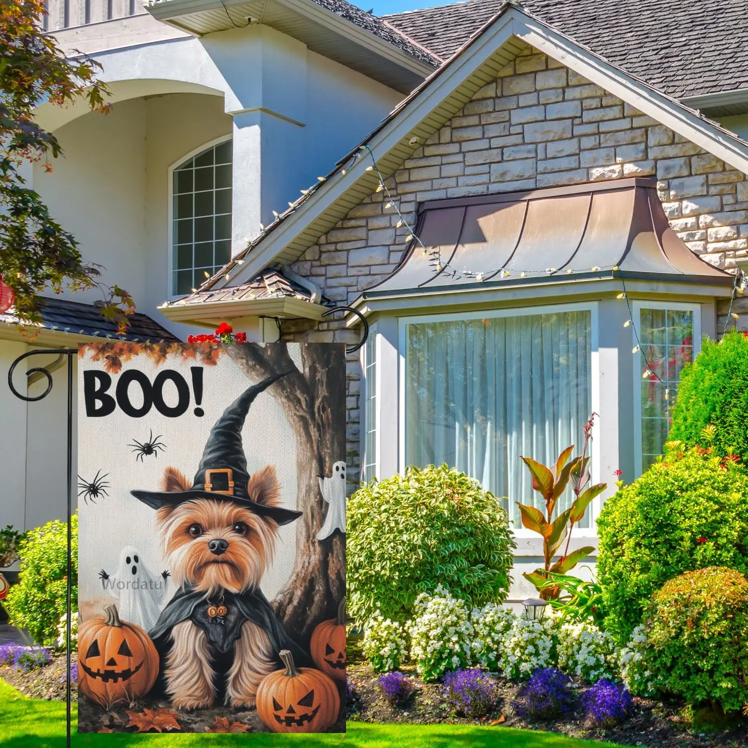 علم حديقة الهالوين بو يوركي 12 × 18 خيش مزدوج الجوانب شبح مخيف ريفي مزرعة ديكور هالوين القرع ساحة أعلام FFI