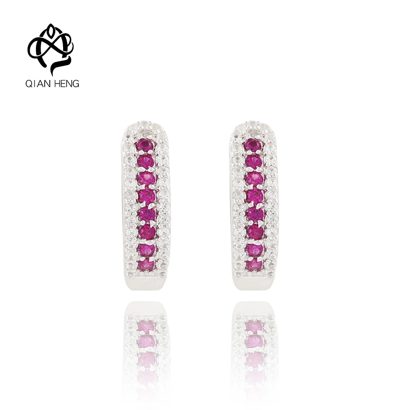 

Qian Heng Synthetic Ruby Cute Gems Stone Earrings S925 Sliver Earrings Stud Vintage Design For Women Gift Party Jewelry