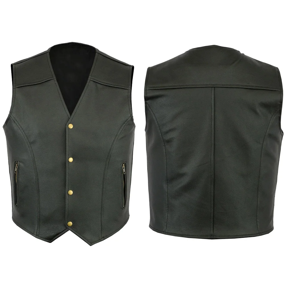 Mens Vest Classic PU Leather Men's Biker Vest with Zip Pockets Perfect for Riding Clubs and Vintage Style Lovers