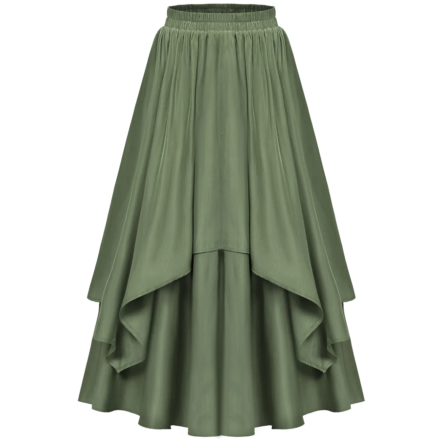 Women Skirt Retro Renaissance Tunics Irregular Dual-Layer Swing Skirt Elastic Waist High Waist Streetwear A-Line Maxi Skirt