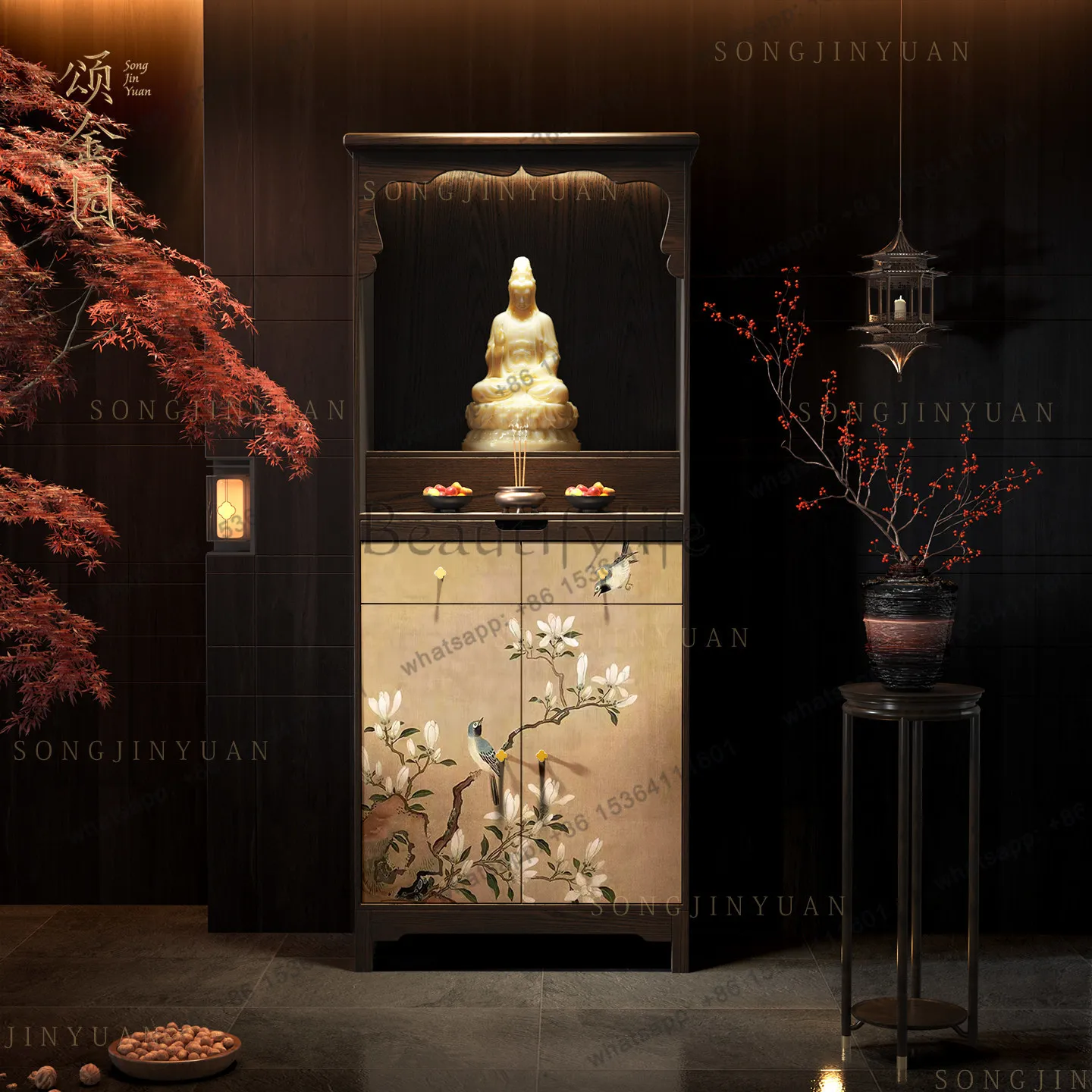 

LX solid wood casket new Chinese style with door table modern simple Buddhist cabinet Guanyin God of Wealth