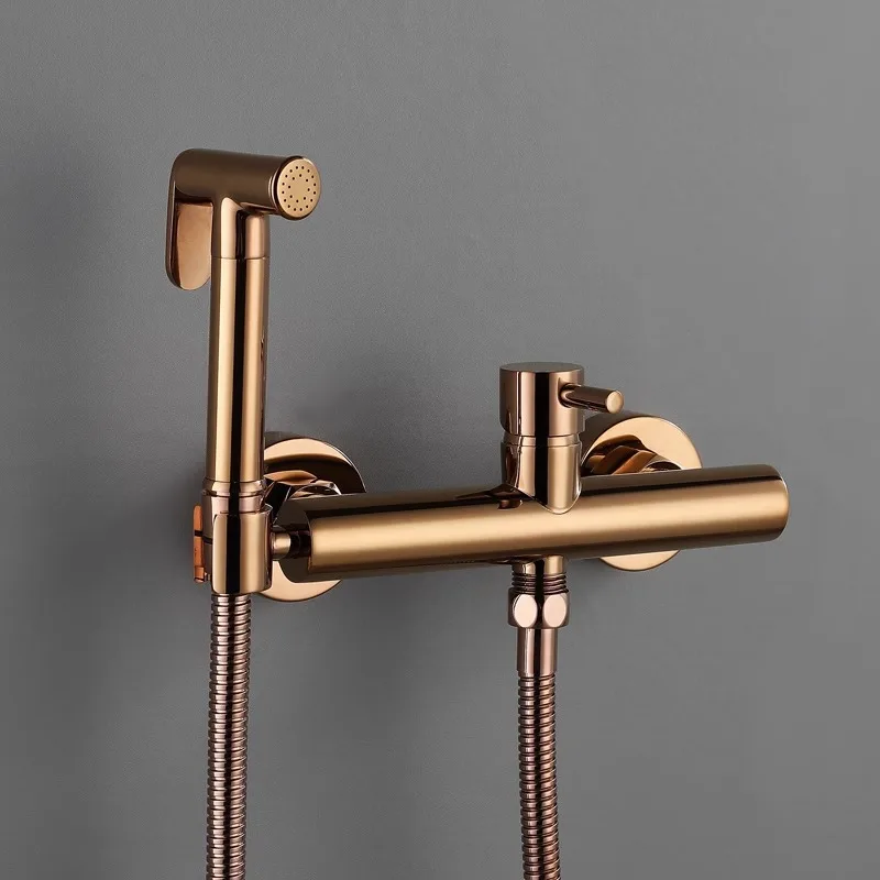 Bidet Faucet Set Wall Mounted Hot and Cold Total Brass Shower Faucet Brush Gold Black Gray Single Lever