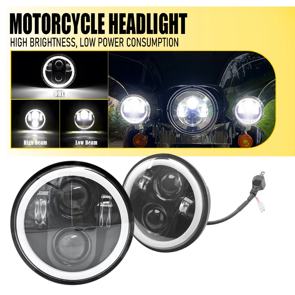 

5.75 Inch LED Auto Headlight Motorcycle LED Headlamp DRL Round Angel Eyes for Harley Honda Yamaha Jeep Lada Niva Jeep Wrangler