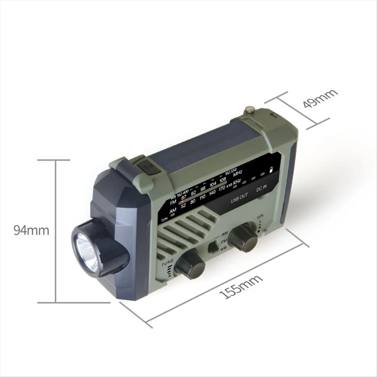Multi-Function Solar Emergency Radio with AM/FM Bands Large Flashlight Hand-Crank Generator Portable Cell Phone Charger