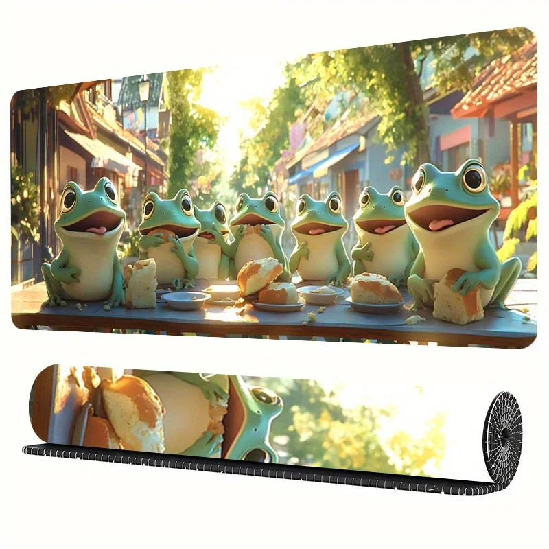 

Cute Frogs Having Tea Party Extended Mouse Pad Non-Slip Rubber Desk Mat For Office And Gaming