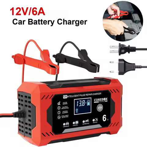 Car Battery Charger 6A 12V Car and Motorcycle Battery Charging Device Lead-acid Battery Smart Repair LCD Display