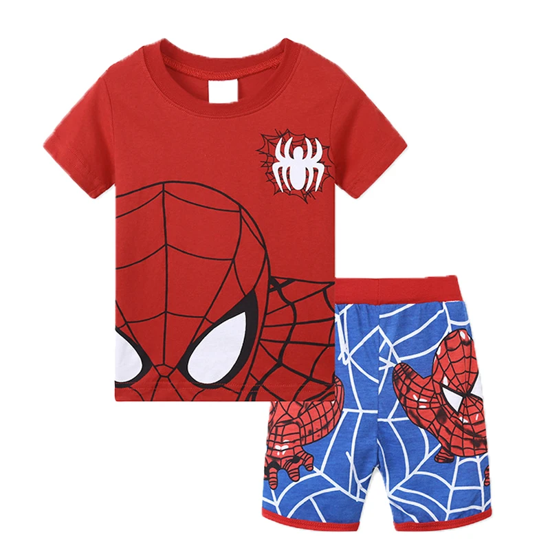 Summer Children Pajamas Set Short Sleeve T Shirt Shorts Pyjamas Kids Boy Pijamas Cartoon Spiderman Baby Sleepwear