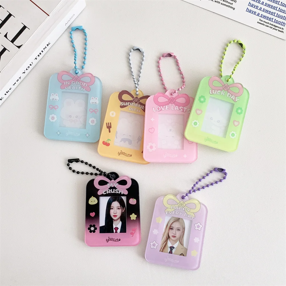 

Ins Transparent Cartoon Bow One Inch Photo Frame Pendant For Girls To Put Photos On Big Head With Card Position Keychain