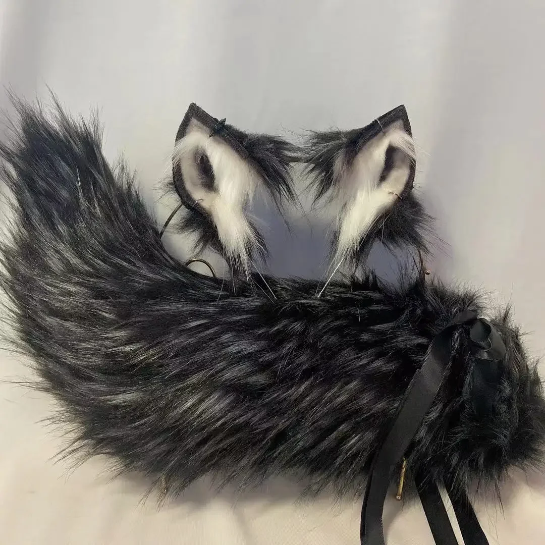 New Hand Made Fox Ear Black Gray Fox Ear KC Simulation Animal Tail Hair Hoop Headwear Hairpin Halloween Christmas Cosplay Prop