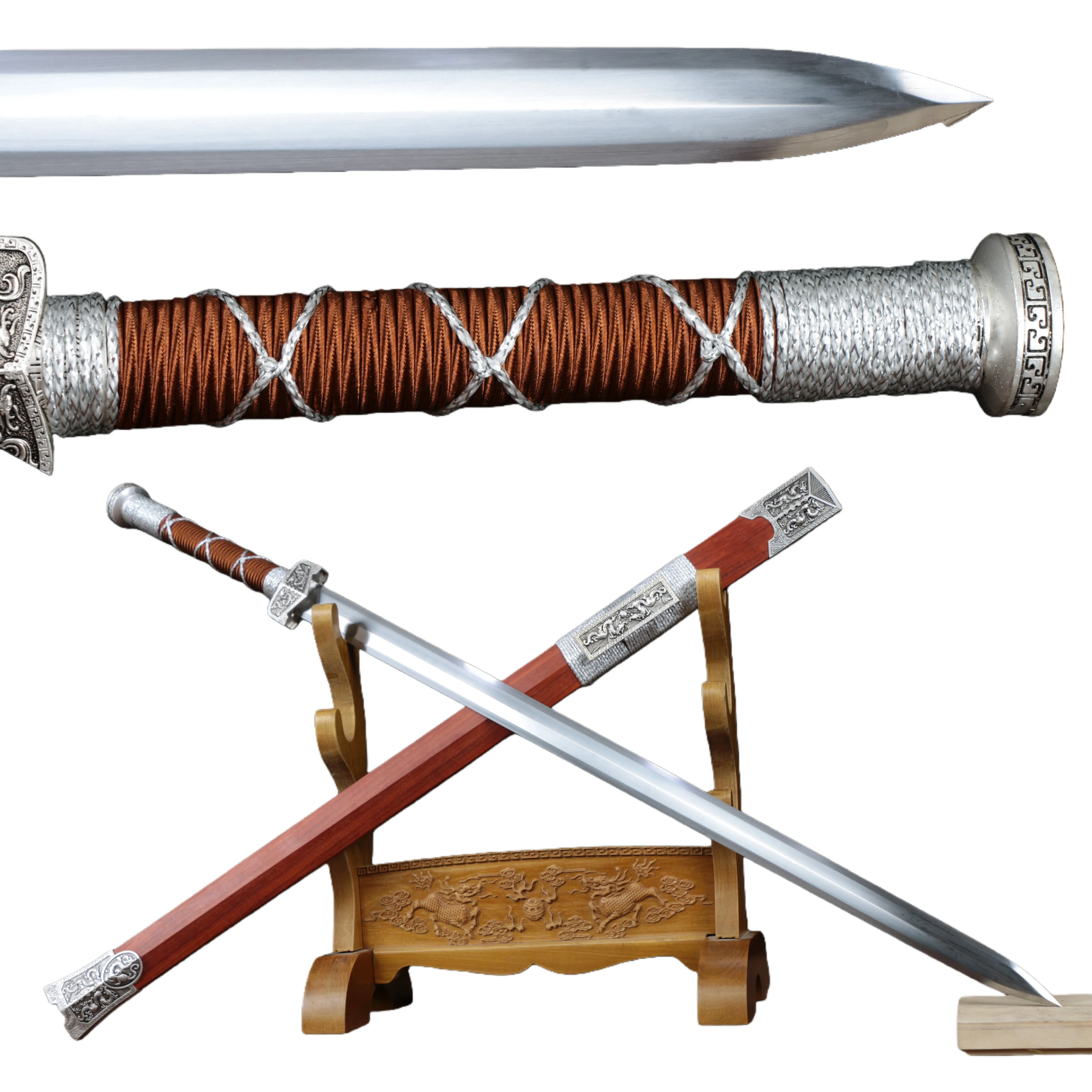 

Chinese dragon warrior sword,medieval retro combat preparation,real steel sharp blades, redwood scabbard, katana combat training