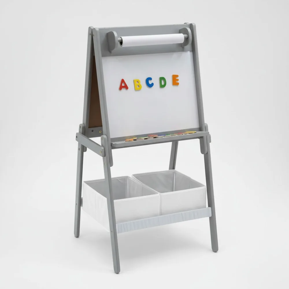 

Double-Sided Kids Art Easel with Chalkboard, Whiteboard & Paper Roll - Ideal for Crafts, Drawing & Homeschooling