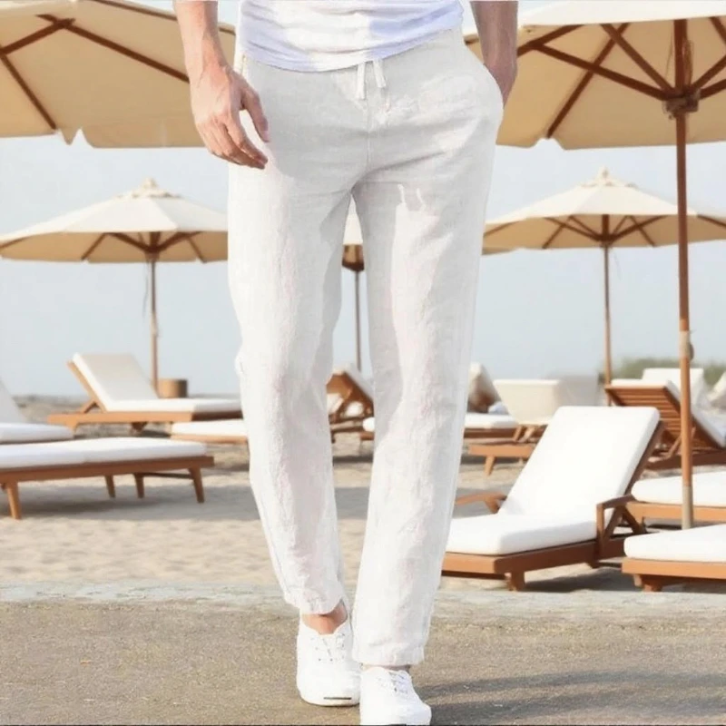 Men's Cotton Linen Pants Male Summer  New Breathable Solid Linen Trousers  Vacation  Loose Pants Joggers Pants Sweatpants S-4XL