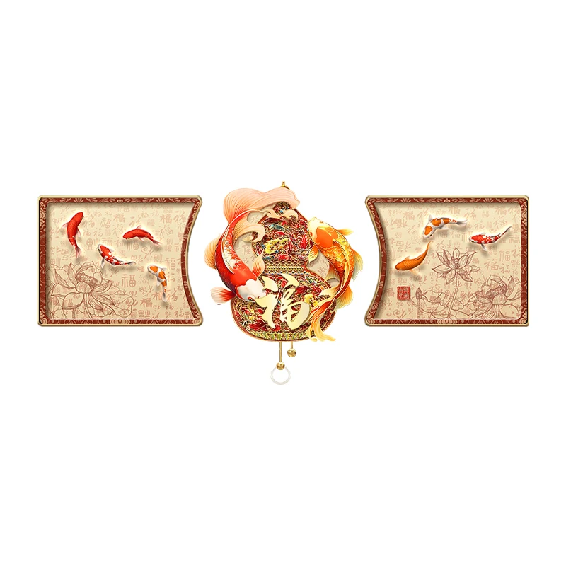 #character Fu Living Room LED Decoration Painting New Chinese Style Sofa Wall Painting Lamp Koi Fish Nine Fish Painting Hanging