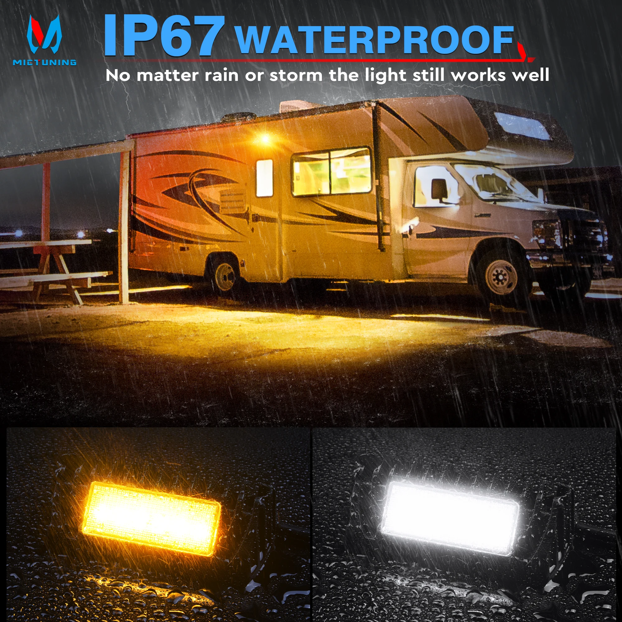 MICTUNING RV Exterior LED Porch Light White Amber Utility Light 750 Lumen Replacement Lighting for RVs Trailers Campers