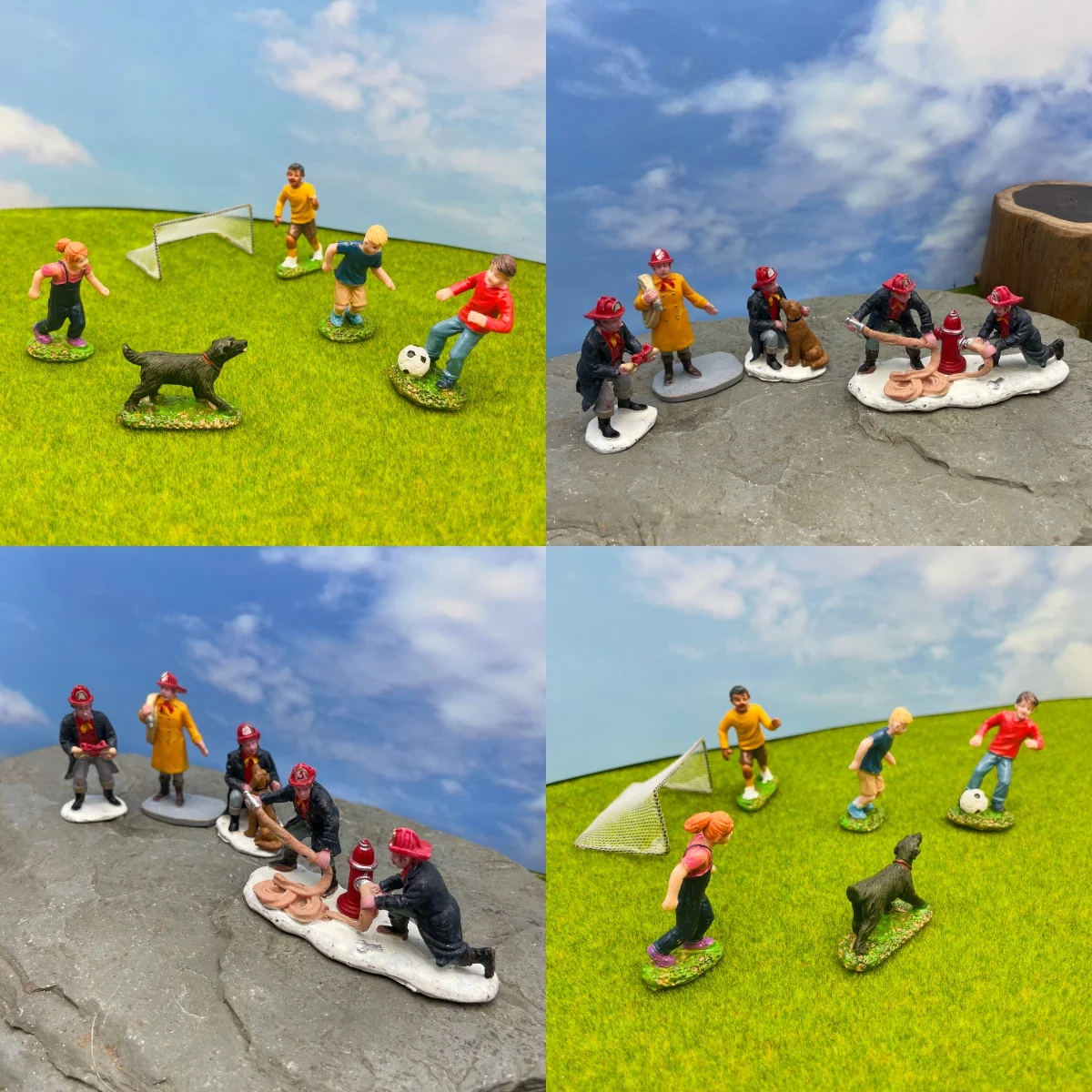 Resin Miniature Figures Set HO Scale Fireman Soccer Kids Model People for Diorama Layout Accessories