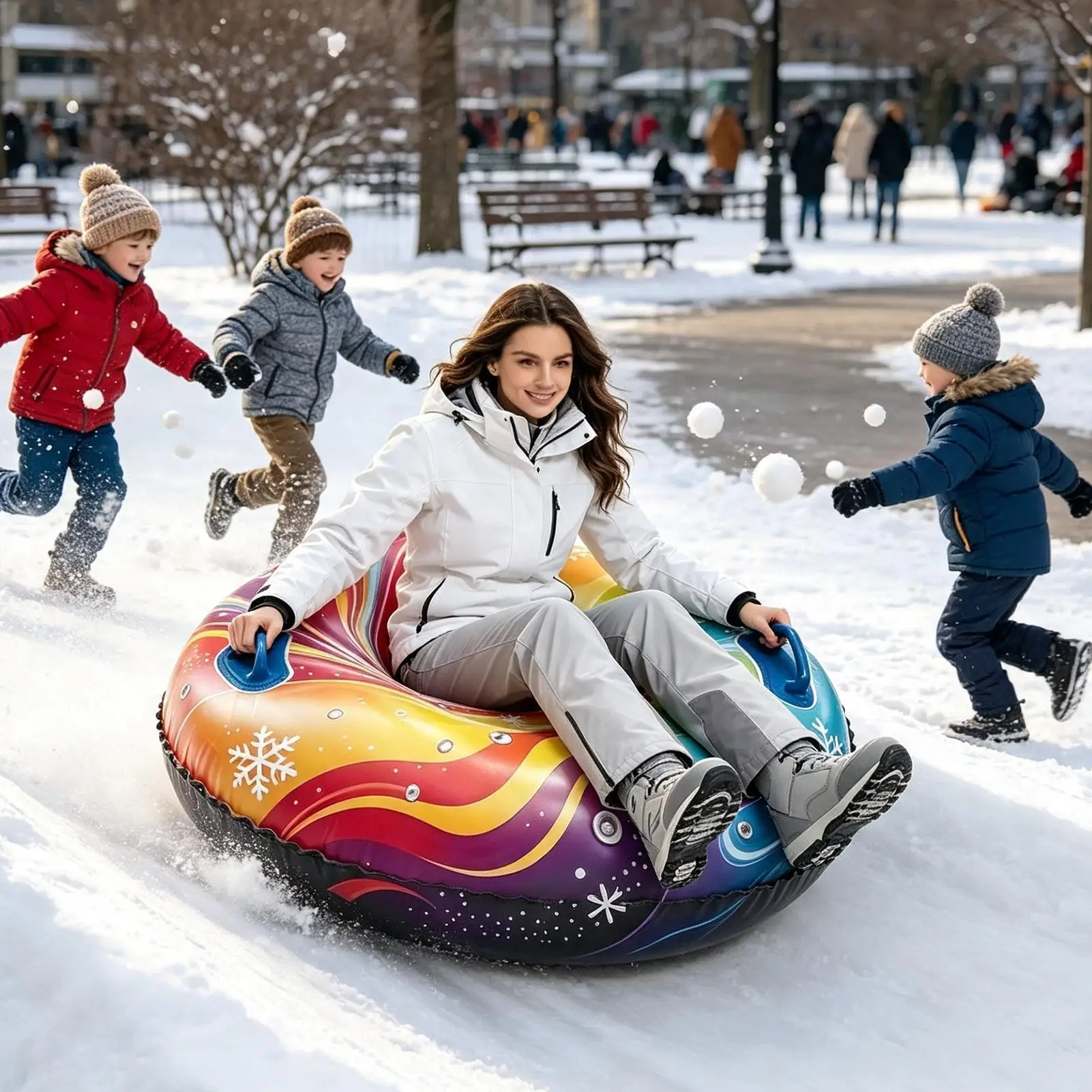 Snow Tubes For Adults Inflatable Winter Towable Sled Raft With Handles Snow Tube Sled For Winter Ski Lake River Pool Beach