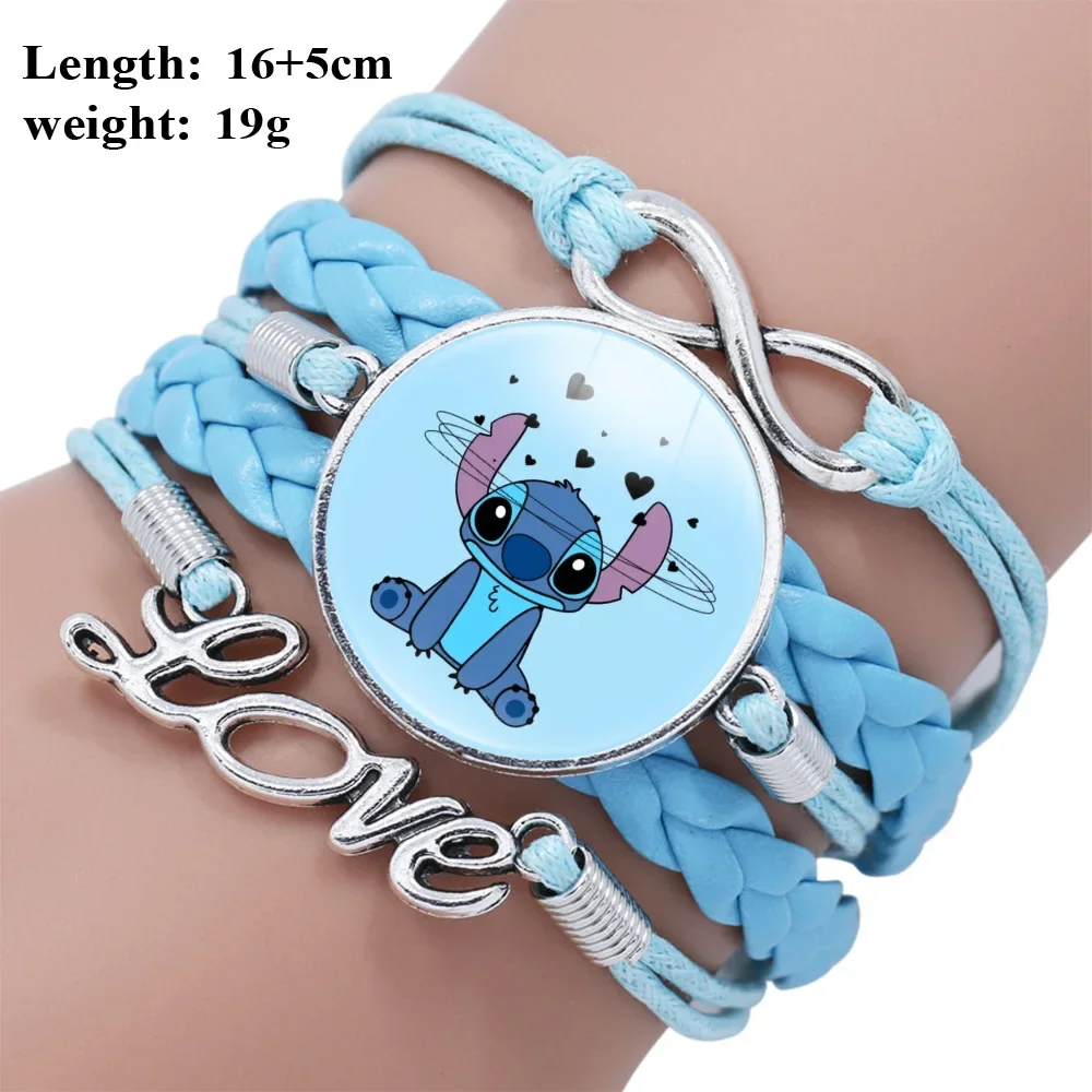 Bracelet en cuir bleu multicouche imprimé Disney Stitch, bracelet transparent, bracelet en acrylique CAN o & Stitch, bracelet de dessin animé mignon, cadeau pour fille